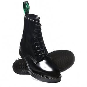 NEW SOLOVAIR men's 8 eye zip derby boots in black hi-shine